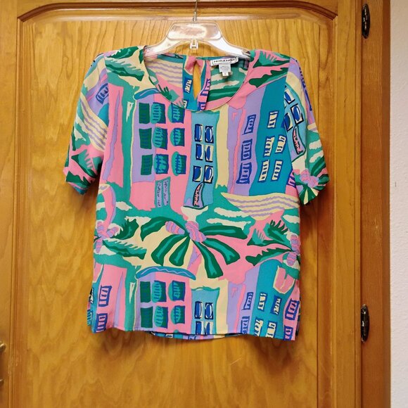 Gorgeous vintage Nora Noh 100% silk print top size small - Picture 1 of 5
